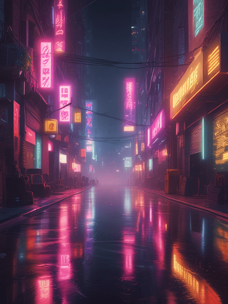 Cyberpunk Alley After Rain - AI generated image created with text-to-image prompt