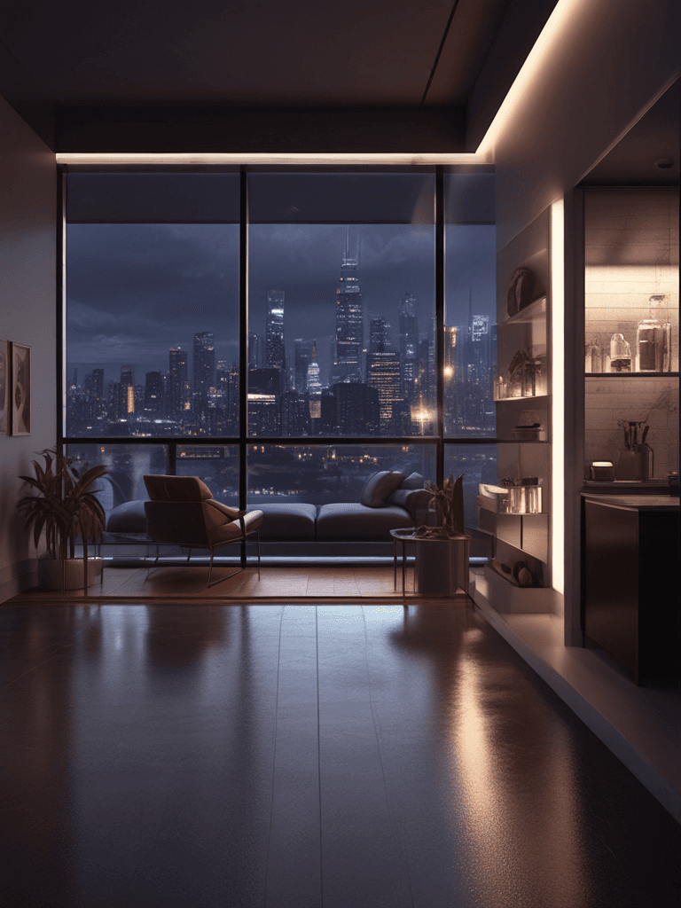 Night City Penthouse Rainy Storm - AI generated image created with text-to-image prompt