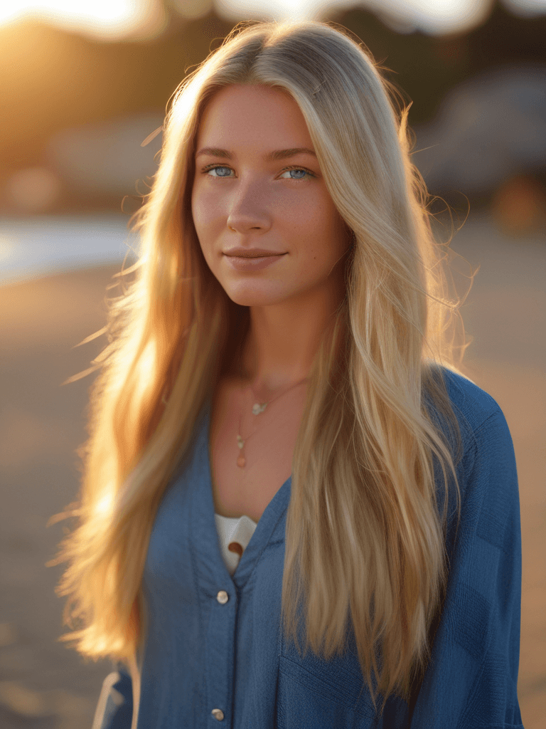 American Girl Beach Portrait - AI generated image created with text-to-image prompt