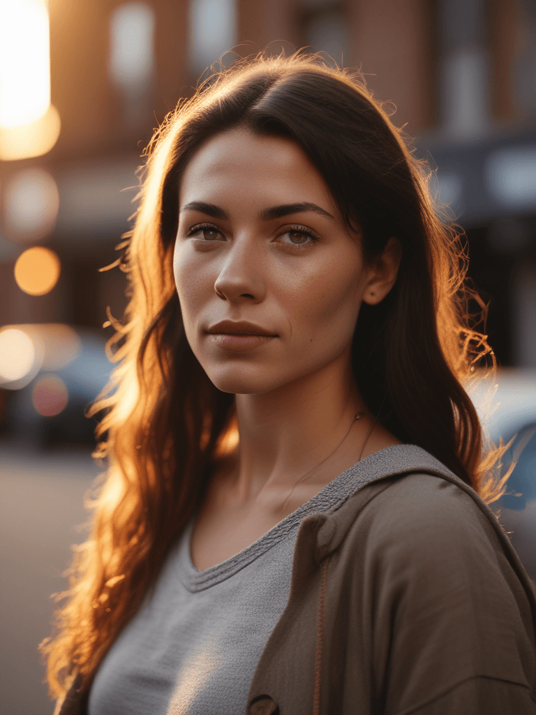 Cinematic Street Portrait at Golden Hour - AI generated image created with text-to-image prompt
