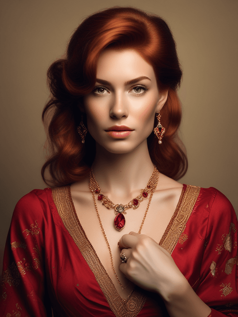Young Woman with Ruby Necklace - AI generated image created with text-to-image prompt