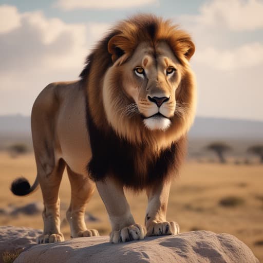 Majestic Lion on African Savannah - AI generated image created with text-to-image prompt