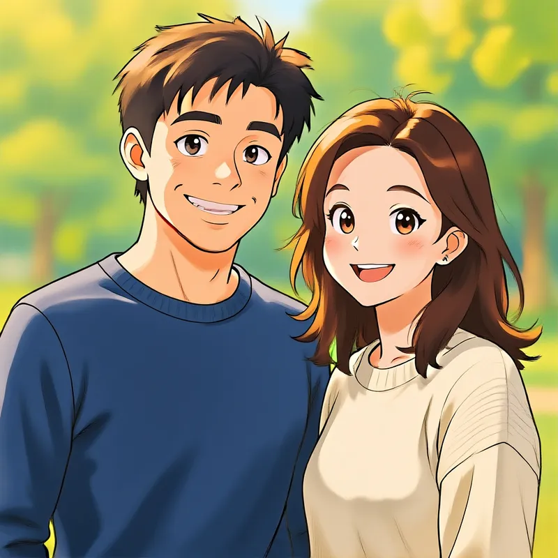 Cartoon version of couple after AI transformation