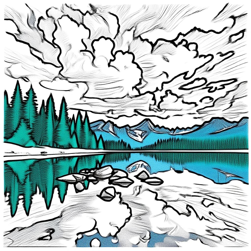 Line art coloring page version of landscape