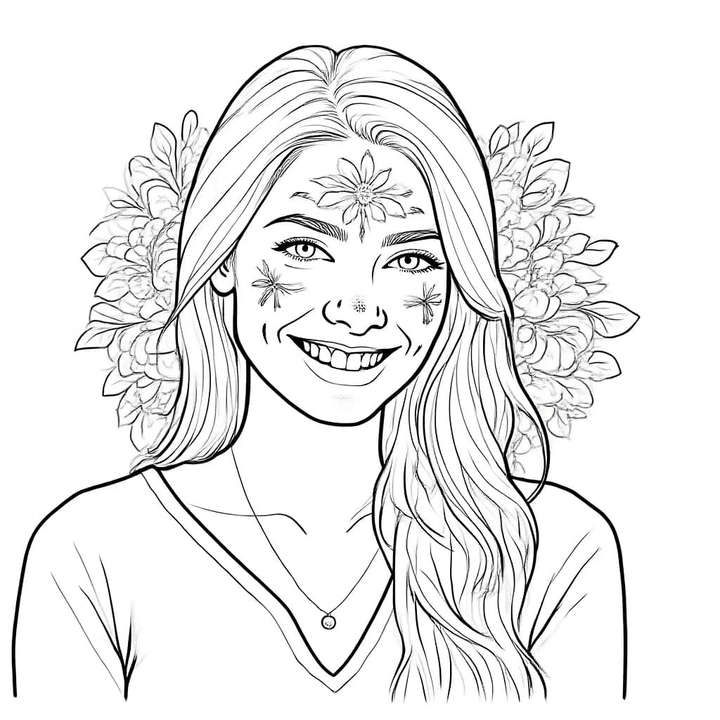 Line art coloring page version of portrait