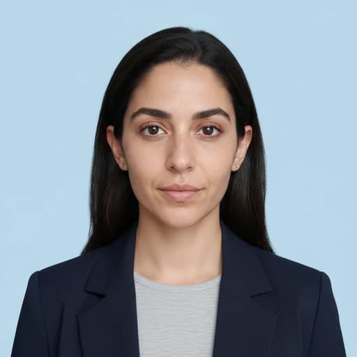 AI-generated passport and visa ID photo with plain light-blue background and even flat studio lighting