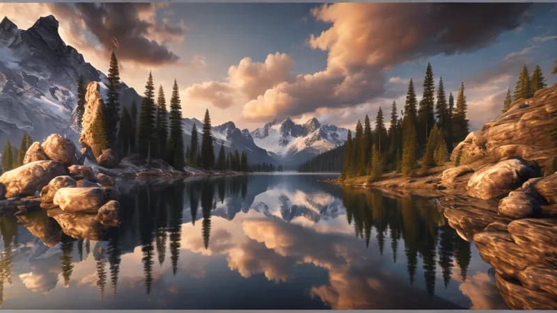 Expanded landscape photo with AI-generated extended scenery Expanded landscape photo with AI-generated extended scenery