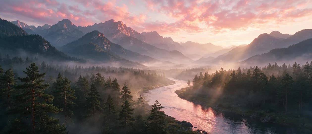 Widescreen cinematic landscape generated by Seedream 5.0 Pro