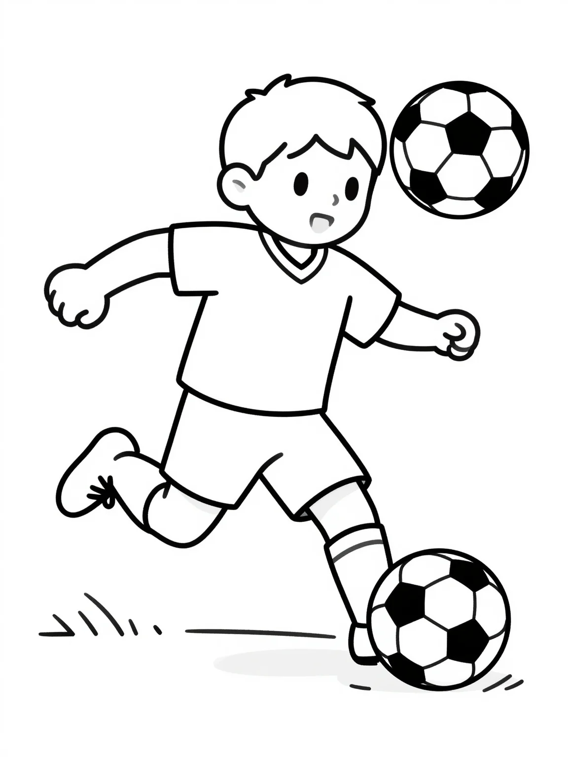 Free printable World Cup coloring page — soccer action scene with players kicking and dribbling