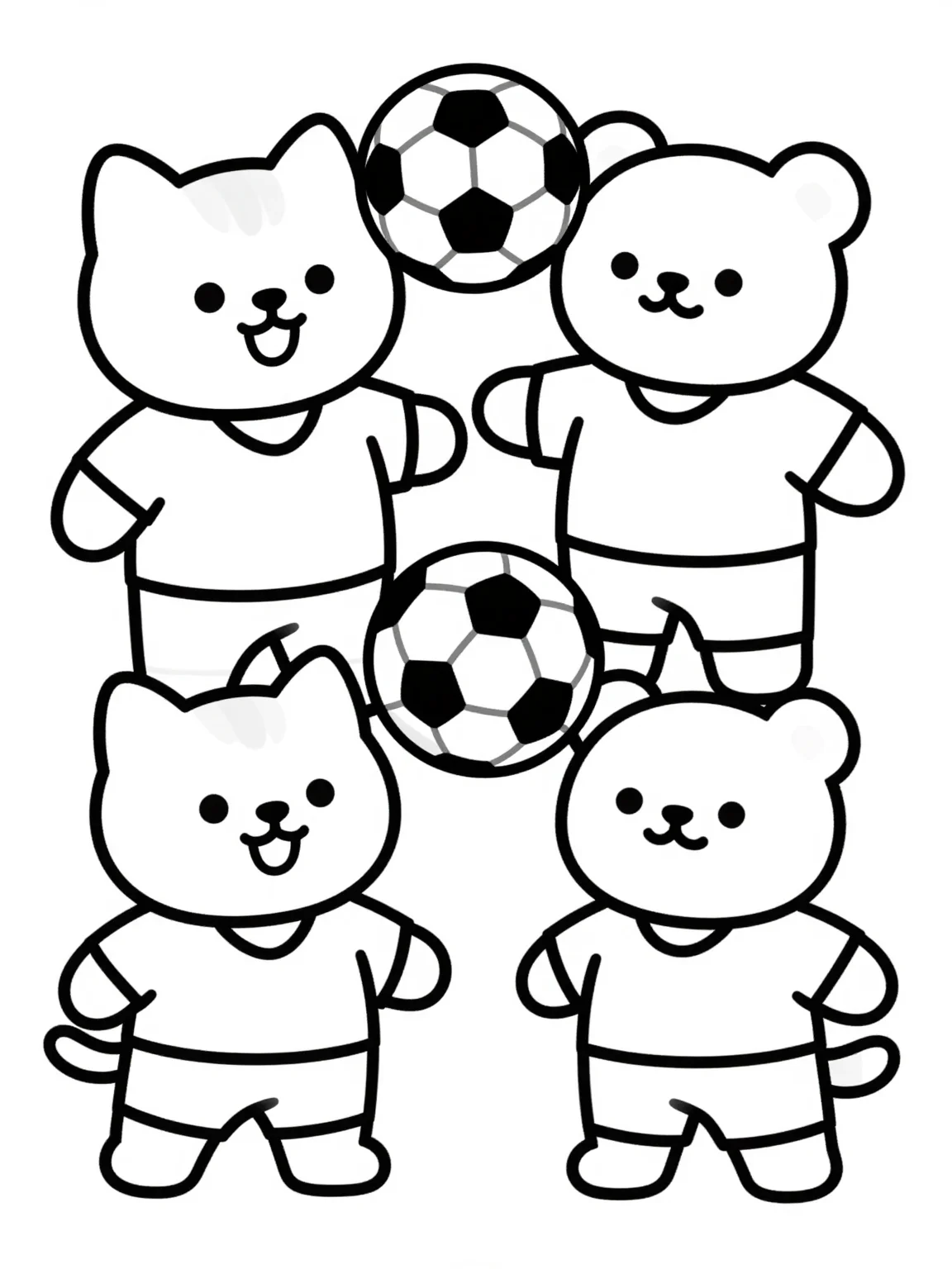 Free printable World Cup coloring page — cute cartoon animals playing soccer