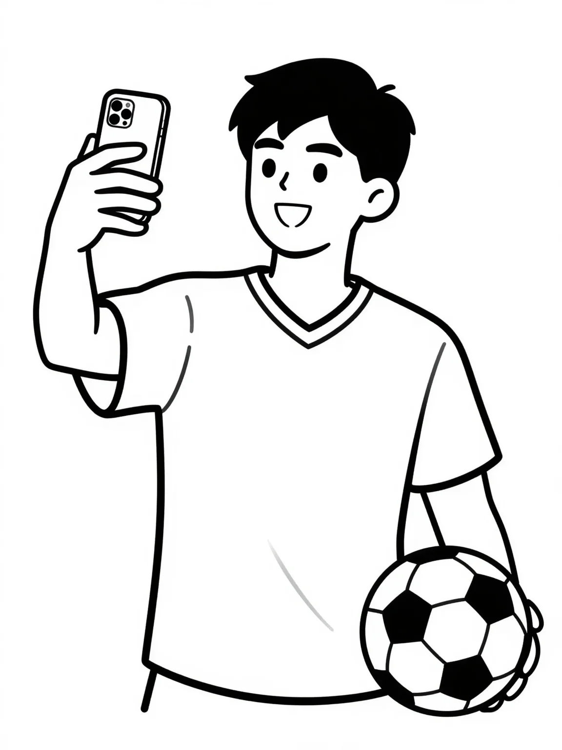 Free printable World Cup coloring page generated from a fan selfie — personalized line art portrait in a generic fan jersey