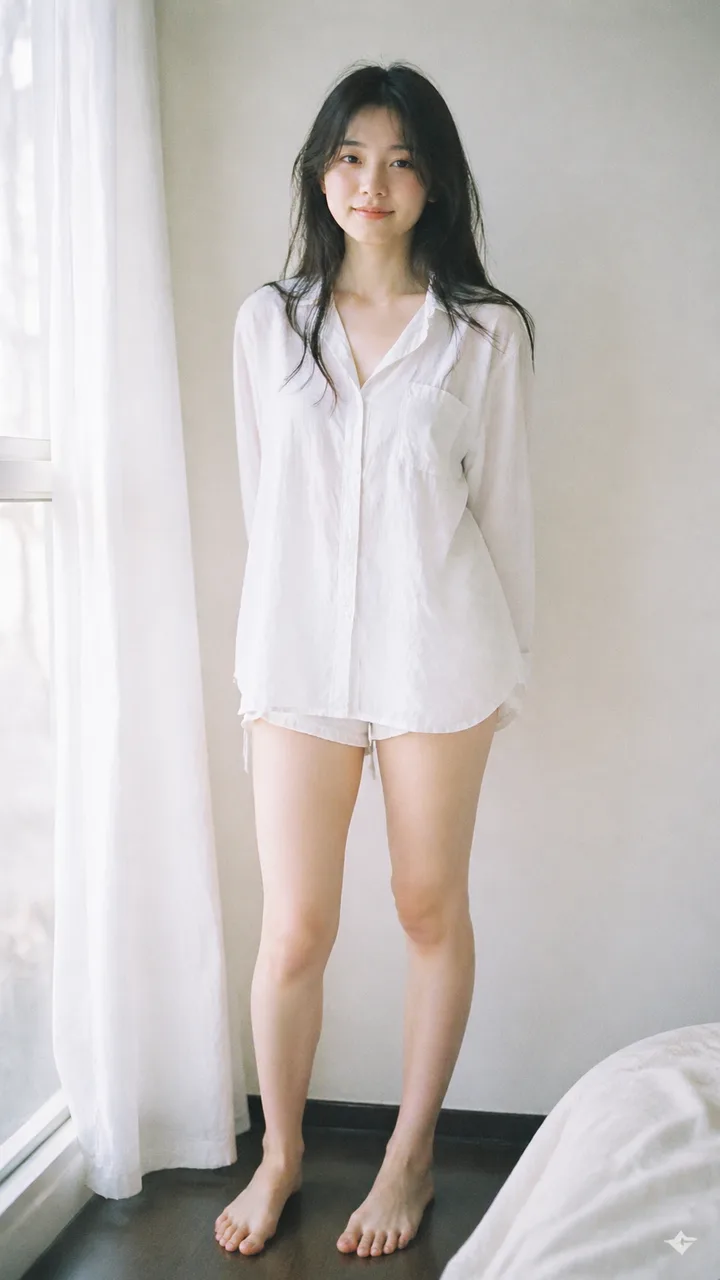 Soft airy 35mm film portrait of a young East Asian woman near a window with white curtains, pastel tones and slight overexposure, generated by GPT Image 2