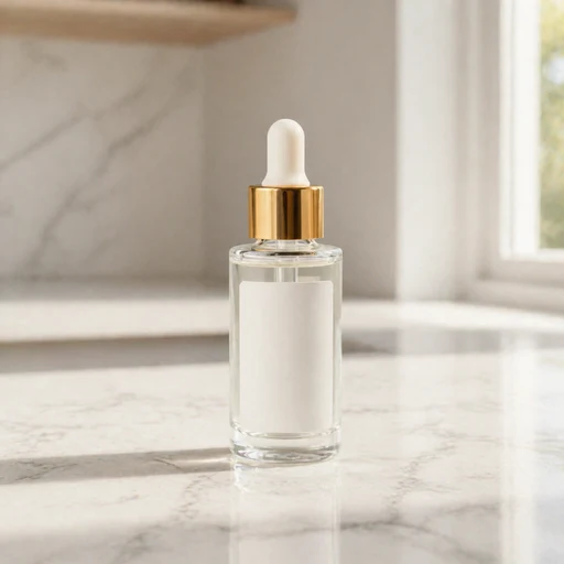 AI-generated professional cosmetic product photo on marble countertop