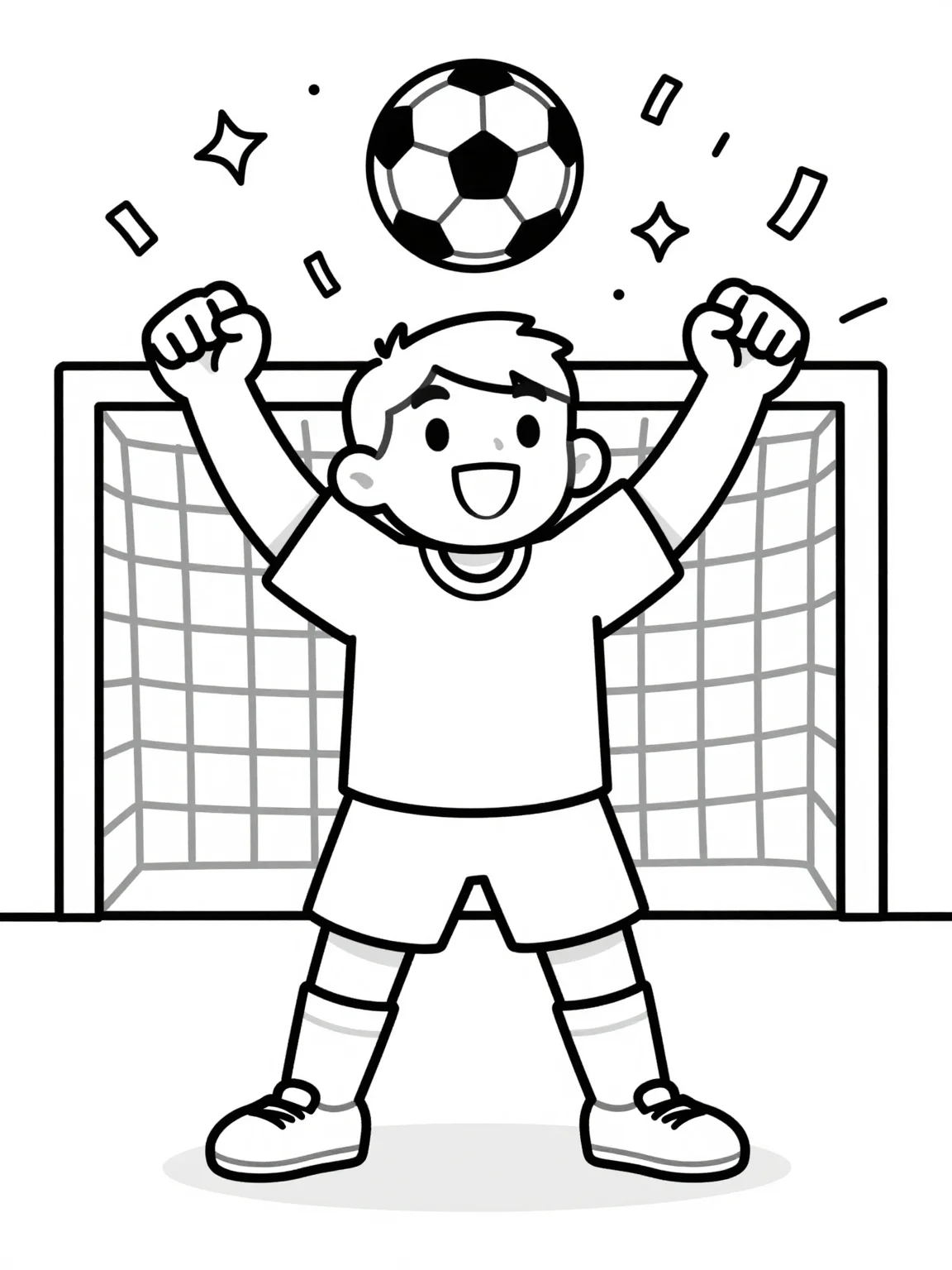 Goal Celebration — World Cup 2026 coloring page example, generic football line art with no team logos or FIFA marks
